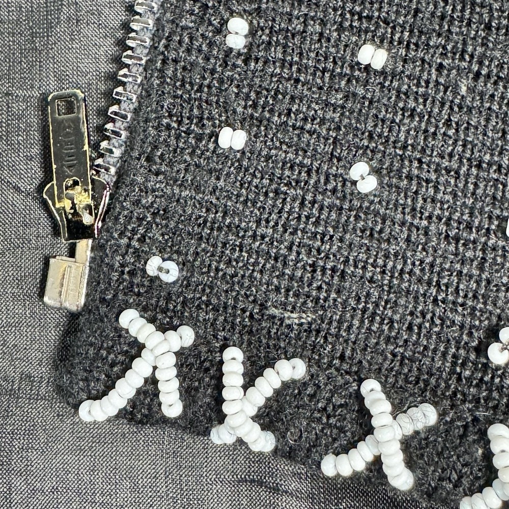 Vtg Palio Beaded Wool Sleeveless Top Black White Lined Back Zip Floral Knit M/L - Picture 13 of 14